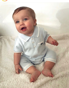 Knit Short Sleeve Collar Romper