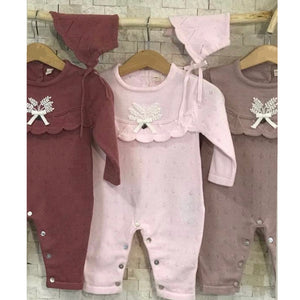 Pink Cotton Knit All in One & Bonnet Set