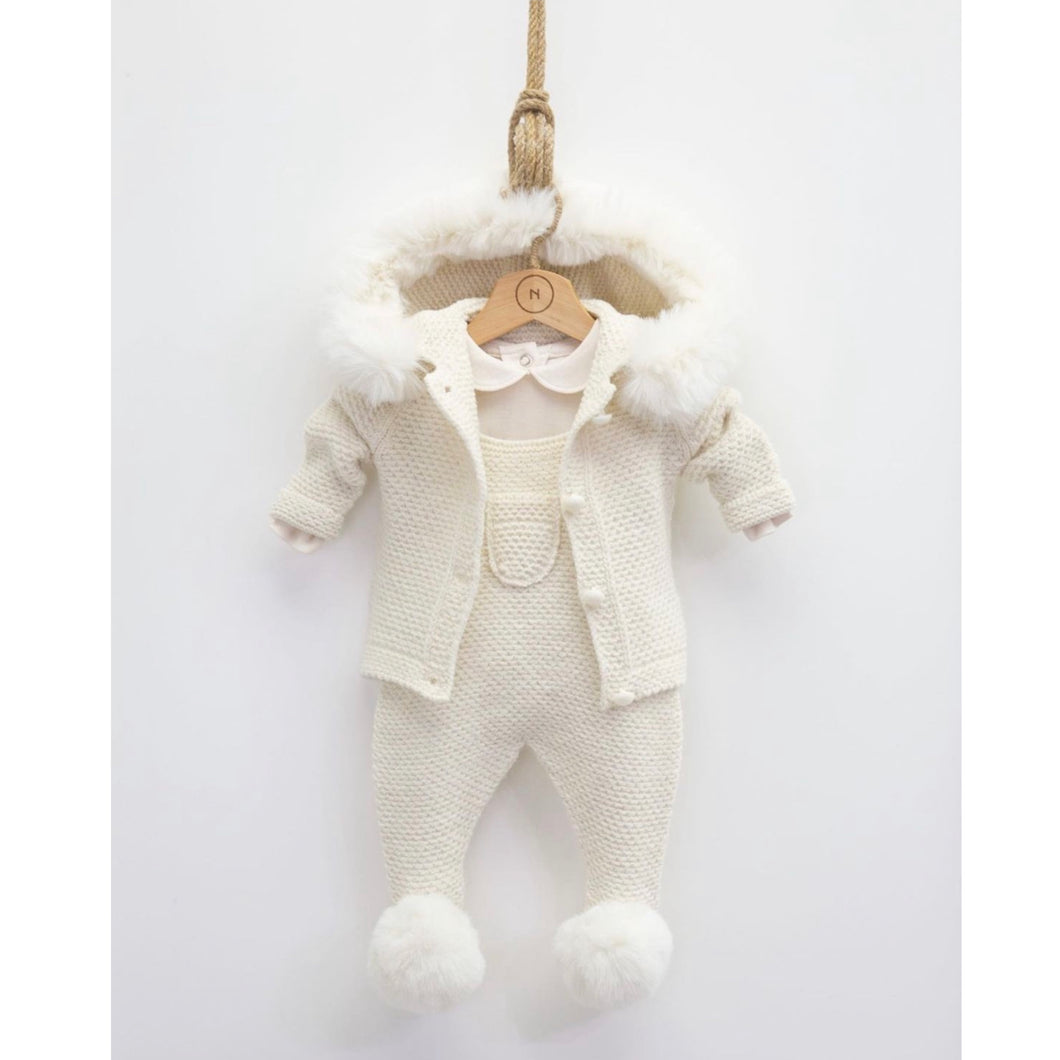 Luxury Knit Unisex Dungarees & Cardigan Set| Ivory