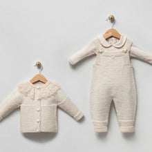 Load image into Gallery viewer, Luxury Knit Girls Dungarees &amp; Cardigan Set| Ivory
