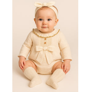 Muslin Baby Romper & Socks Set | Cream