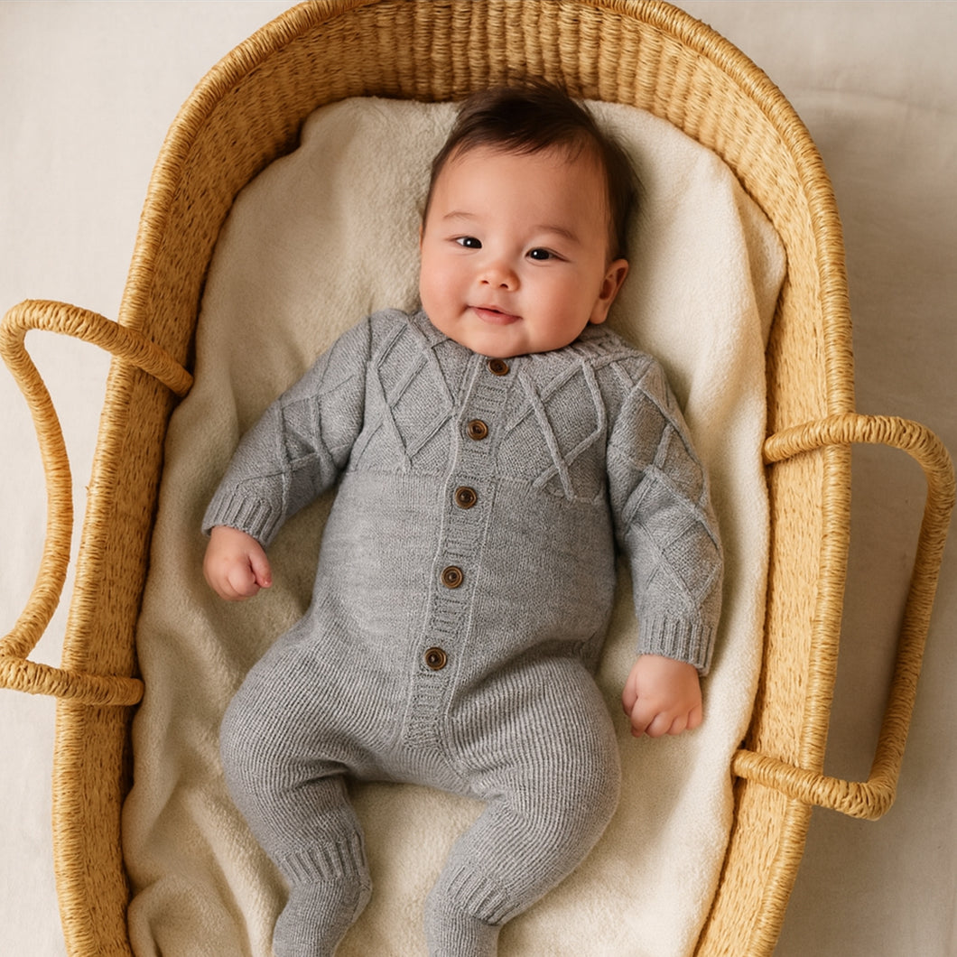 Grey Knitted Baby Onesie