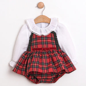 Red Tartan Baby Girls Romper Set