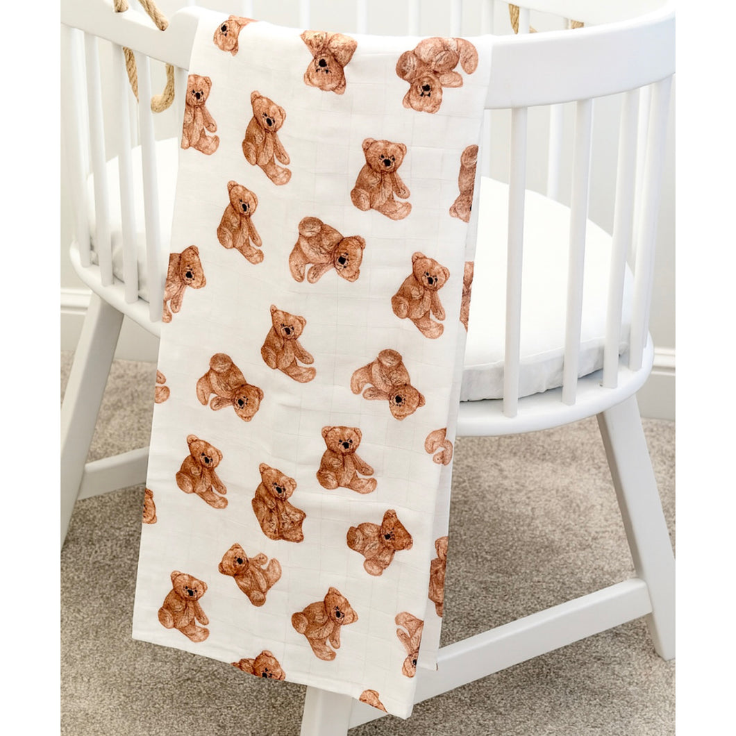Organic Muslin Baby Blanket | Teddy Bear