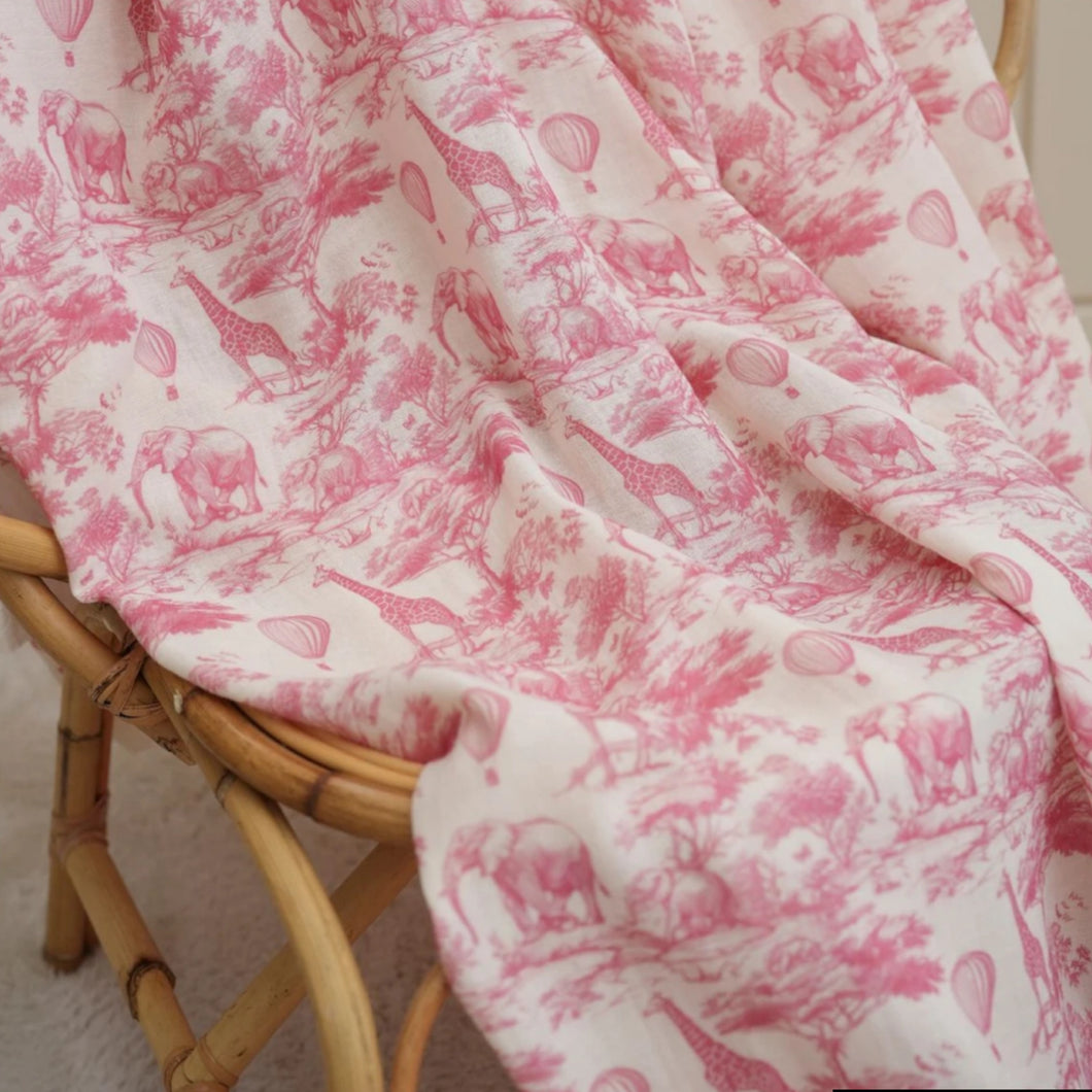 Toile de Jouy Safari Baby Girls Muslin Blanket