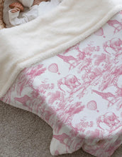 Load image into Gallery viewer, Pink Toile de Jouy Safari Baby Blanket
