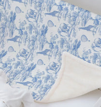 Load image into Gallery viewer, Blue Toile de Jouy Safari Baby Blanket
