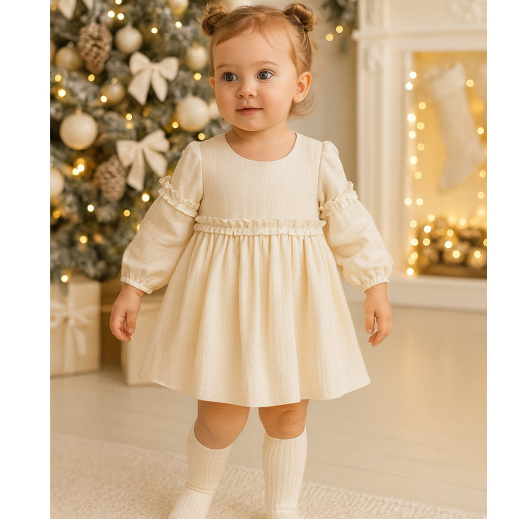Long Sleeve Muslin Dress | Cream