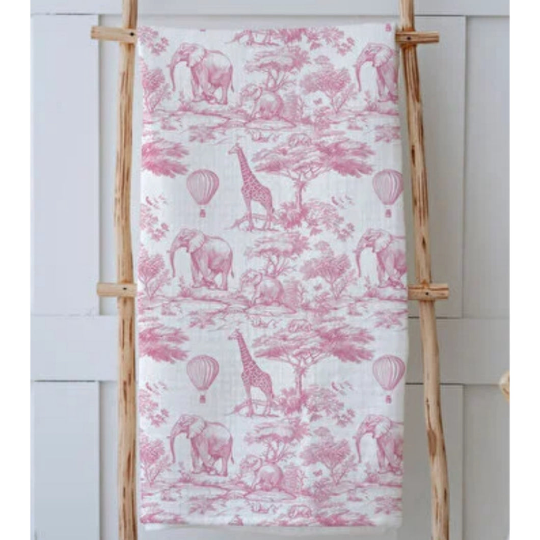 Toile de Jouy Safari Baby Girls Muslin Blanket