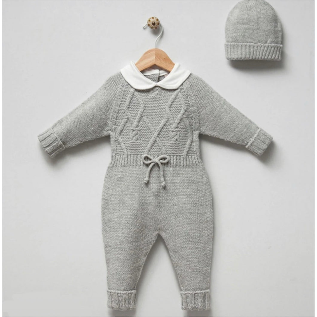 Boys Knit Romper & Hat Set