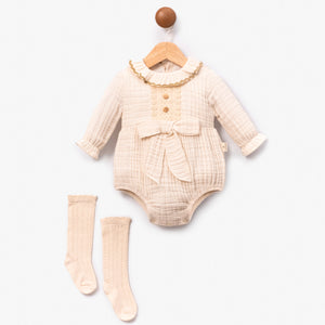 Muslin Baby Romper & Socks Set | Cream